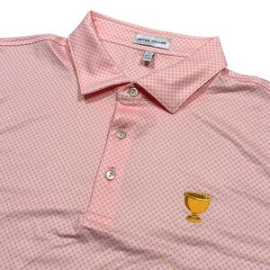 Peter Millar President's Cup Golf Dot Geometric Pink Orange Polo Shirt Mens XL